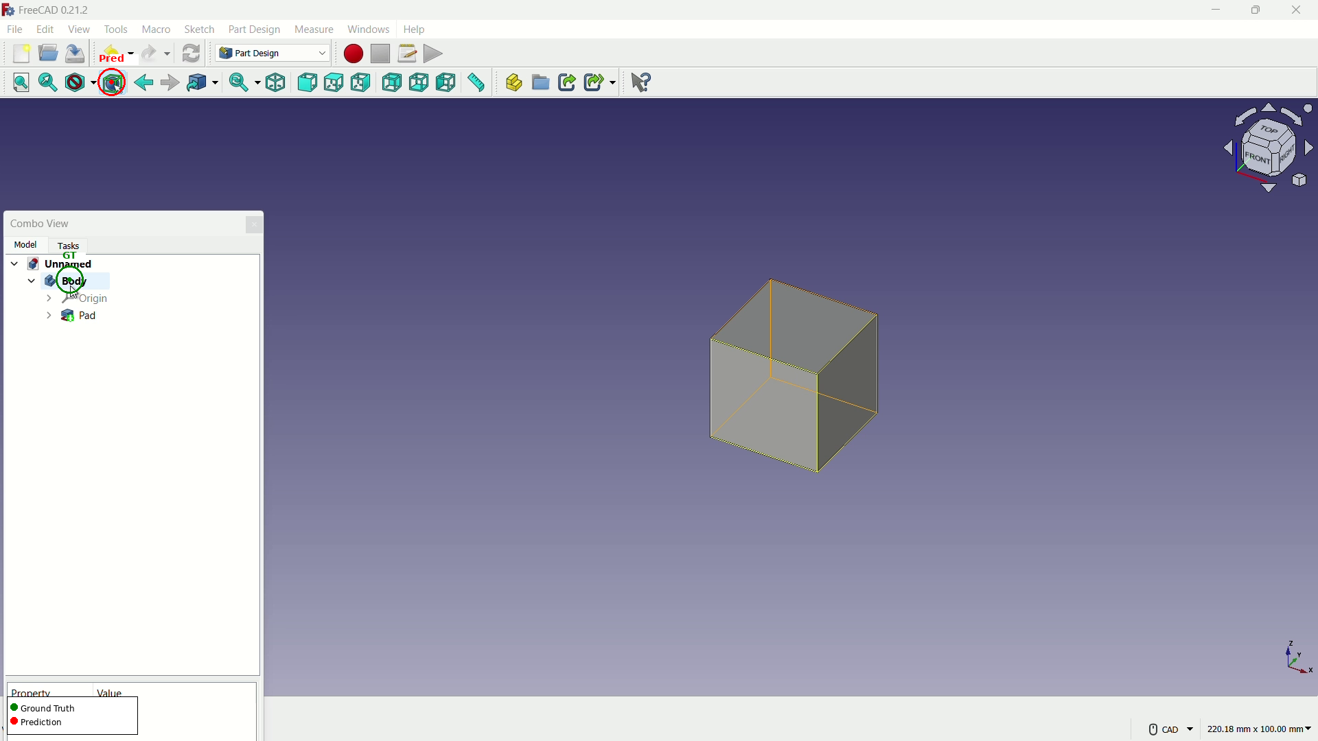 Figure 2b: FreeCAD: Tree vs. toolbar.